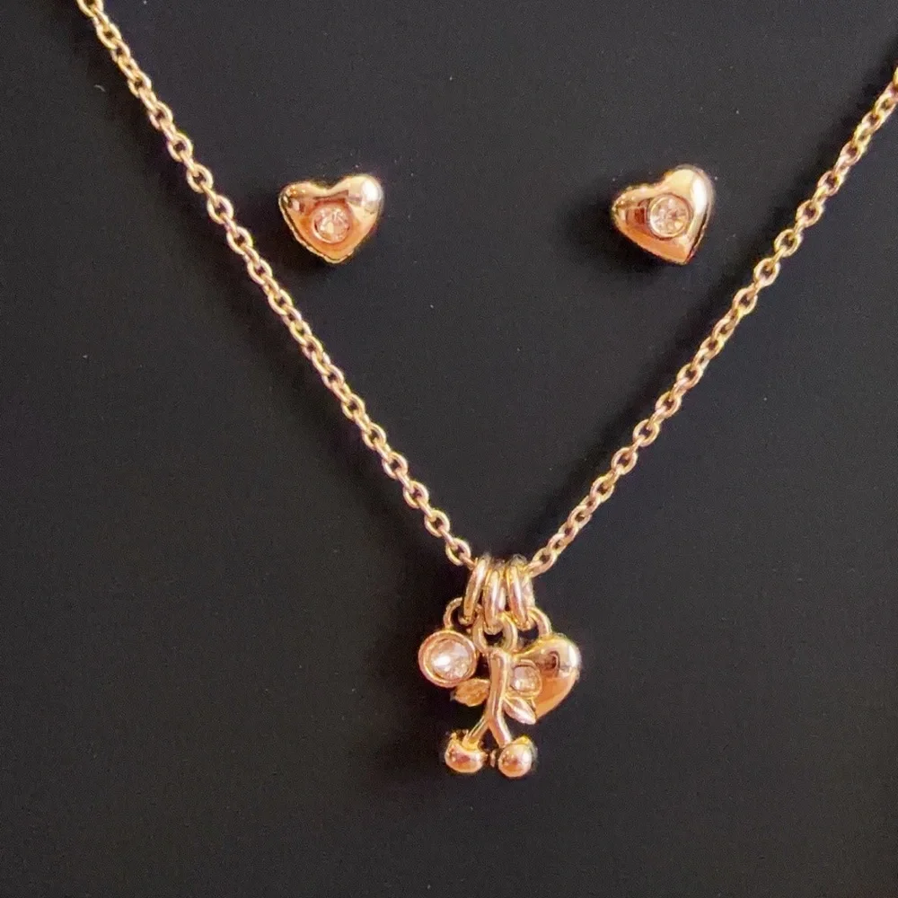 NWT Coach Cherry And Heart Earrings And Necklace‎ Set